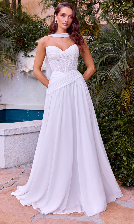 Ladivine CD395W - Ruched Chiffon A-Line Gown with Scarf