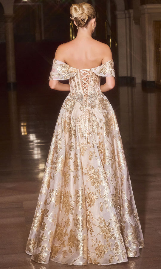 Ladivine CD682 - Off Shoulder Floral Jacquard Ballgown