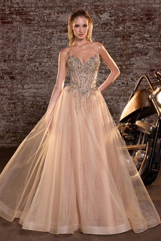 Ladivine CD721 - V Neck Crystal Beaded Prom Dress