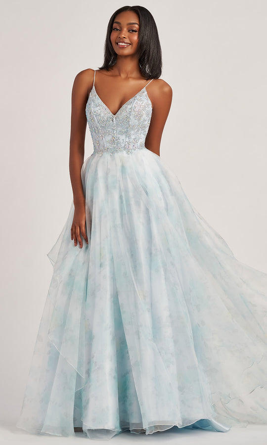 Colette CL6010 - Beaded Top A-Line Gown with Floral Print