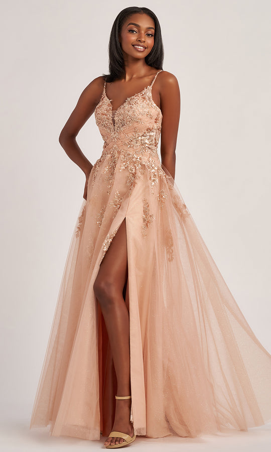 Colette CL6012 - Sequin Applique Plunging V-Neck Gown