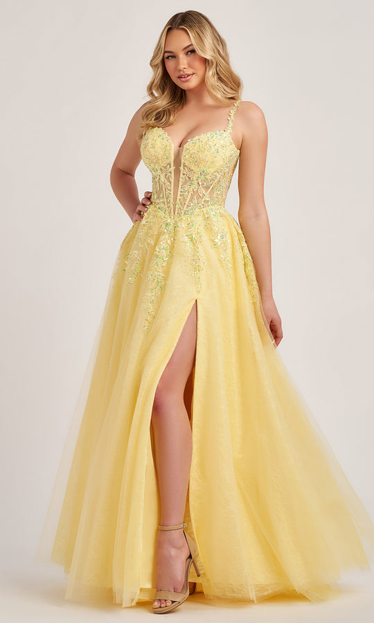 Colette CL6018 - Lace Applique Tulle Gown with Slit