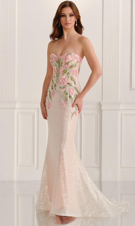 Colette CL6101 - Strapless Sequin Floral Embroidered Gown
