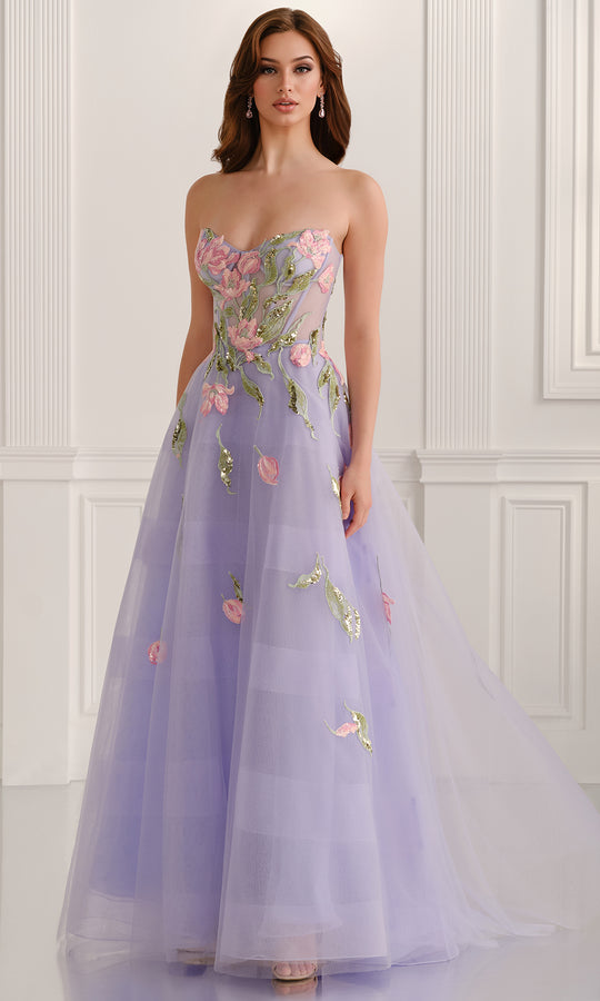 Colette CL6103 - Floral Beaded Strapless Prom Ballgown