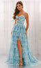 Colette by Daphne CL6217 - Floral Print Tiered Ruffle Prom Dress In Blue