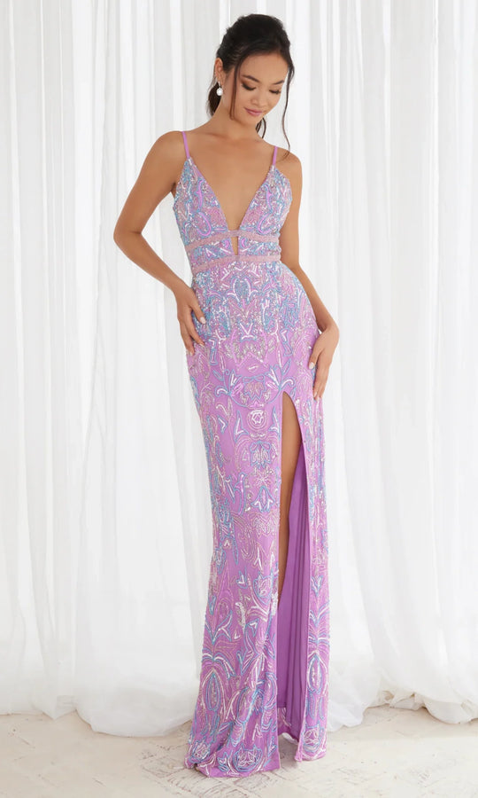 Chandalier 30173 - Beaded V Neck Evening Gown with Cutout