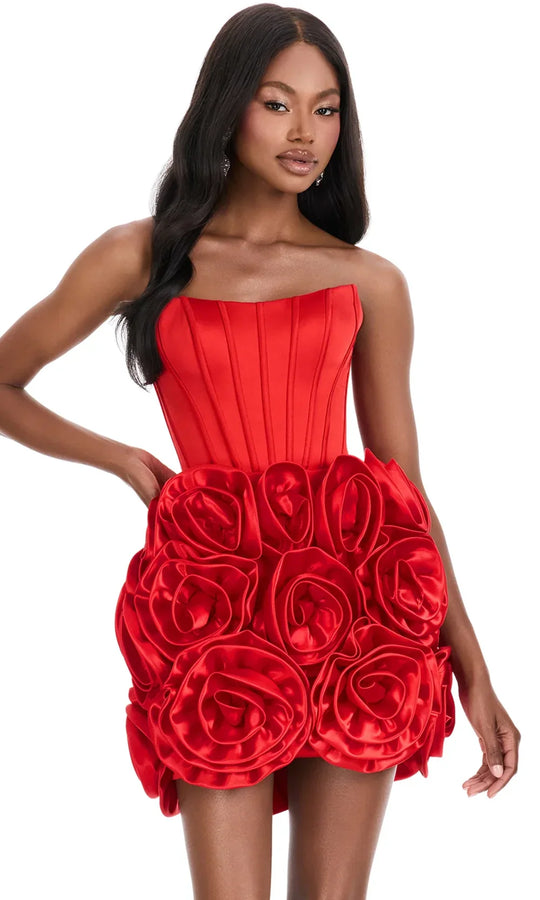 Ashley Lauren 4831 - 3D Floral Detail Strapless Corset Dress