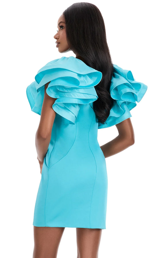 Ashley Lauren 4841 - Ruffled Sleeve Short V-Neck Dress
