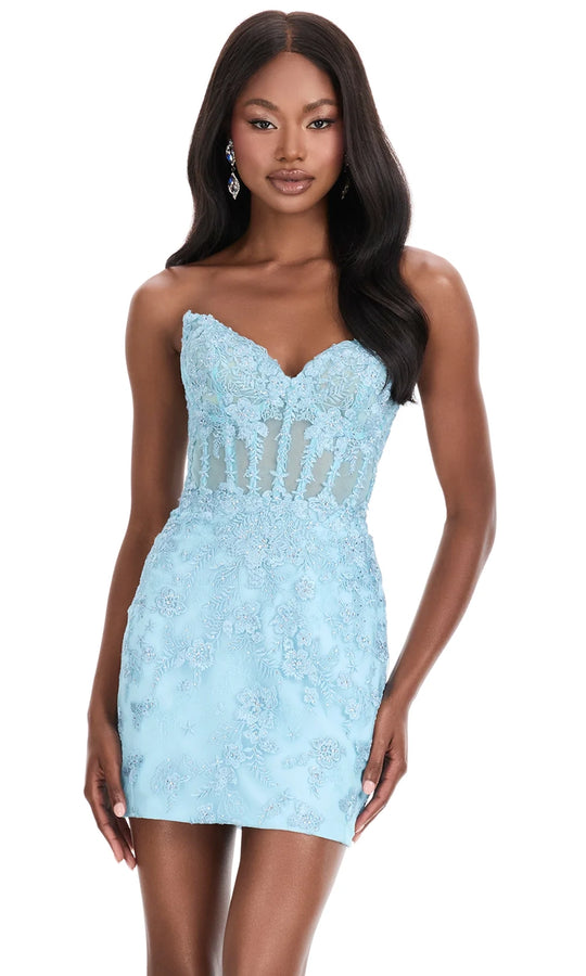 Ashley Lauren 4849 - Strapless Embroidered Applique Mini Dress