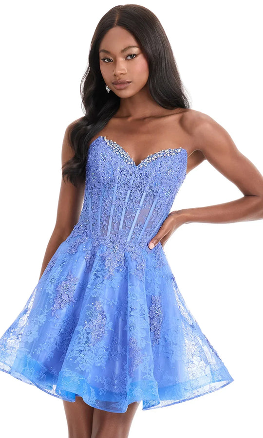 Ashley Lauren 4882 - Floral Embroidered Layered A-line Dress