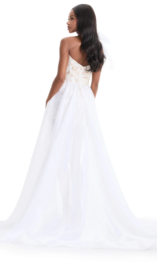Ashley Lauren 4907 - Scoop Fitted Romper with Organza Overskirt