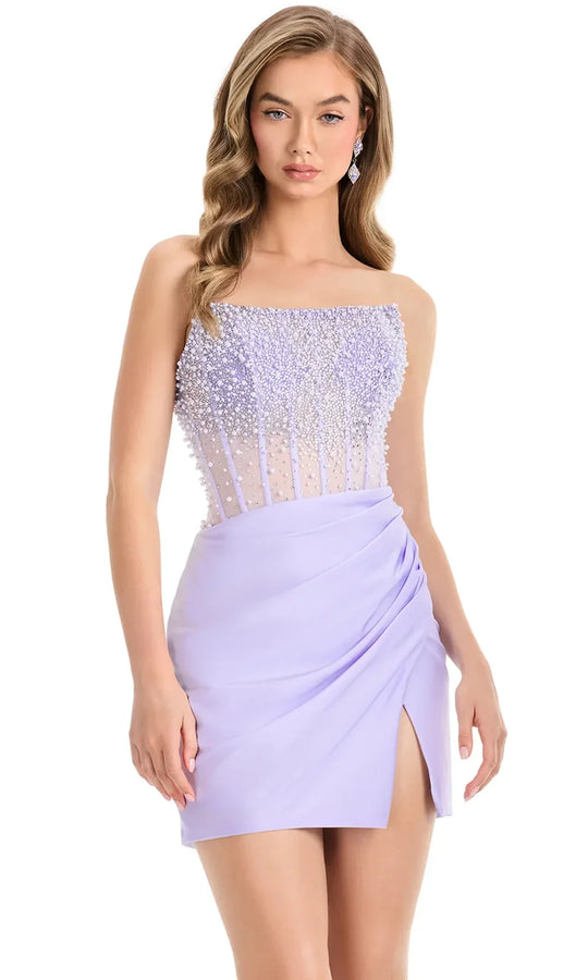 Ashley Lauren 4923 - Illusion Bodice Ruched Short Dress