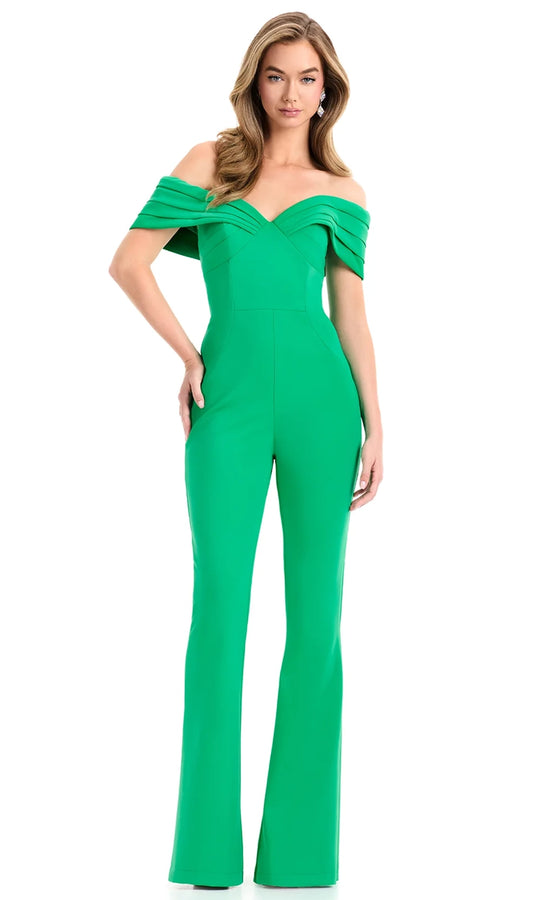 Ashley Lauren 12054 - Pleated Off Shoulder Scuba Jumpsuit