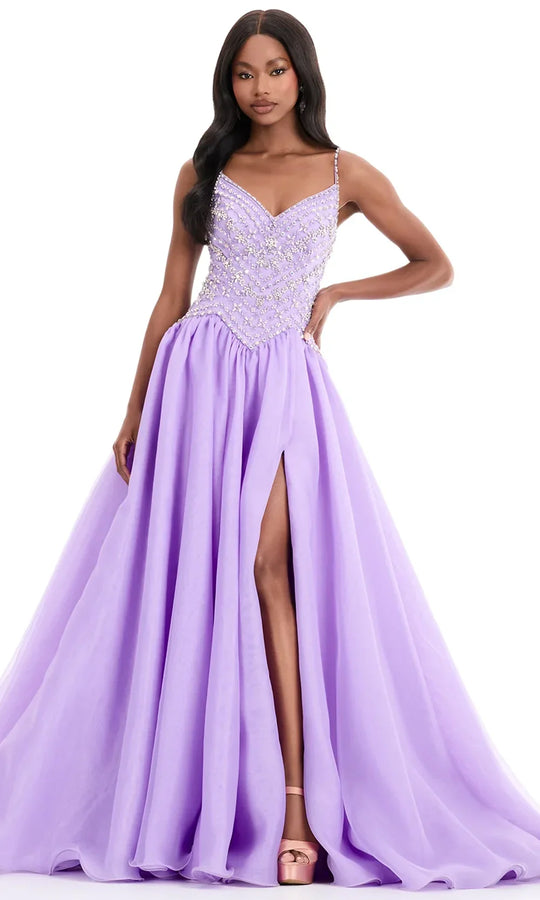 Ashley Lauren 12047 - Organza Skirt Embellished Sleeveless Gown