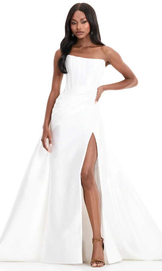 Ashley Lauren 12056 - Pleated Bodice Straight Neck Gown with Slit