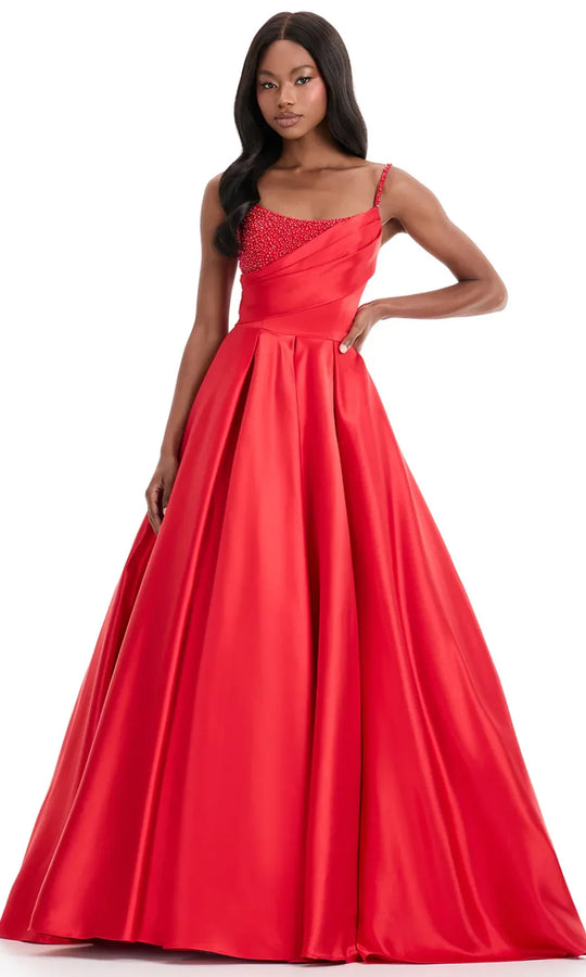 Ashley Lauren 12086 - Pleated Skirt Lace-Up Back Gown