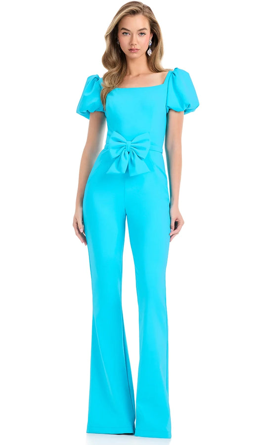 Ashley Lauren 12089 - Bow Waist Puff Sleeve Jumpsuit