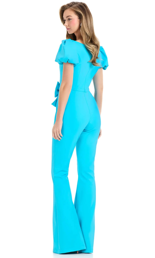 Ashley Lauren 12089 - Bow Waist Puff Sleeve Jumpsuit