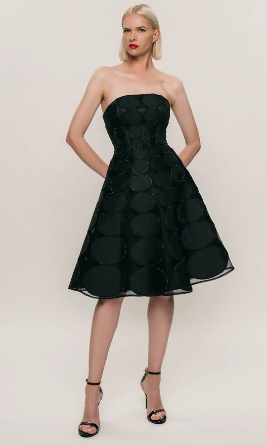 Hynes Park M659 - Strapless Circular Applique Knee-Length Dress