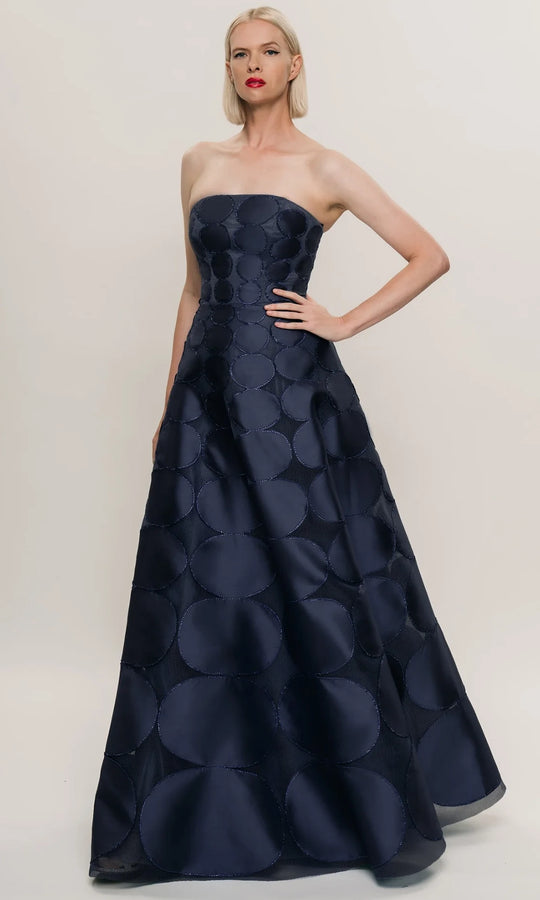 Hynes Park M677 - Circular Applique Straight Neckline Long Dress