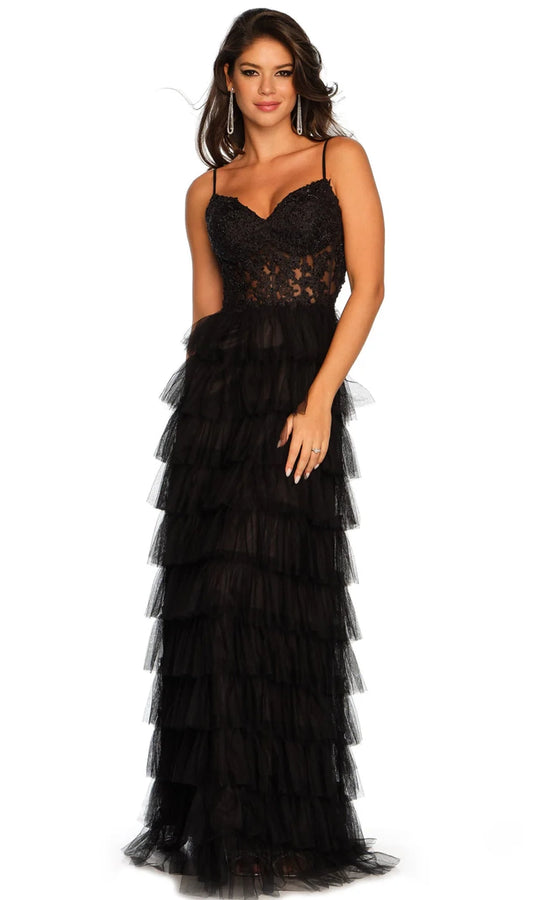 Dave & Johnny 11148 - Tiered A-Line Dress with Cutout Back