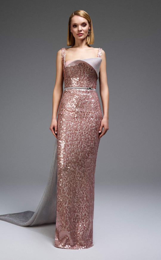MNM COUTURE E0108 - Sparkling Sequin Column Evening Gown