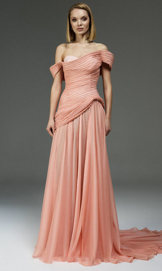MNM COUTURE E0113 - Sequin Ornate Asymmetric Sweetheart Gown