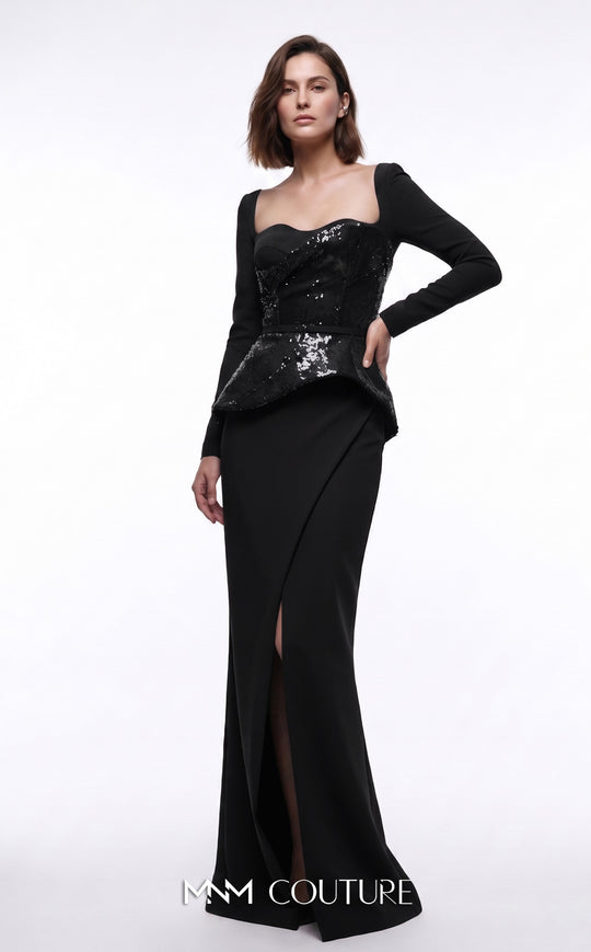 MNM COUTURE E0141 - Embellished Peplum Sweetheart Evening Gown