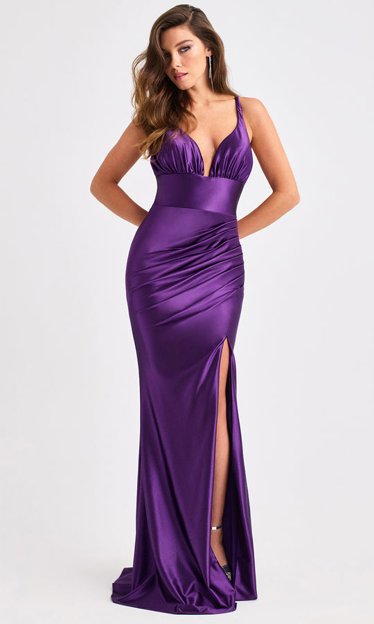 Faviana E11423 - Ruched Satin Lace-Up Back Fitted Gown