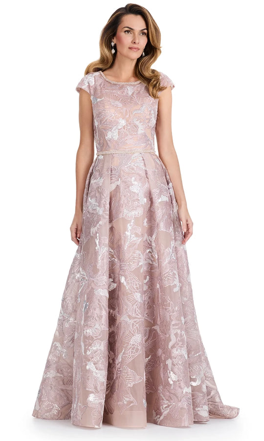 Ashley Lauren E12100 - Embroidered Cap Sleeve Pleated Gown