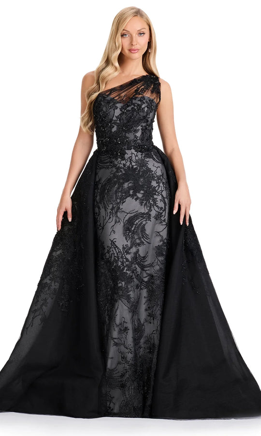 Ashley Lauren E12117 - Asymmetric Embroidered Gown with Overskirt