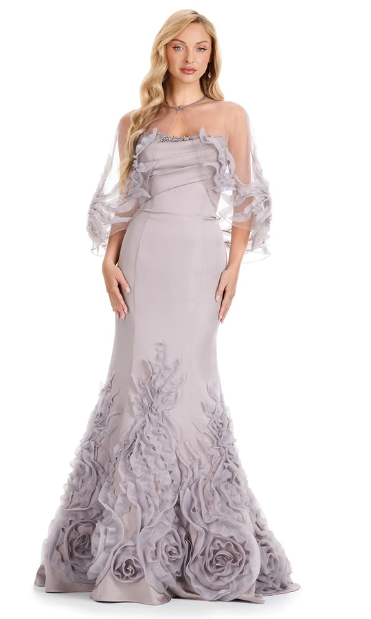 Ashley Lauren E12123 - Strapless Illusion Cape Mermaid Dress