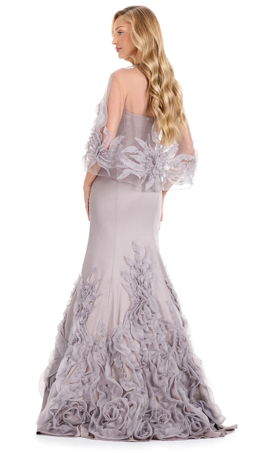 Ashley Lauren E12123 - Strapless Illusion Cape Mermaid Dress