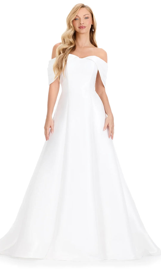 Ashley Lauren E12133 - Off Shoulder Glossy Satin Evening Dress