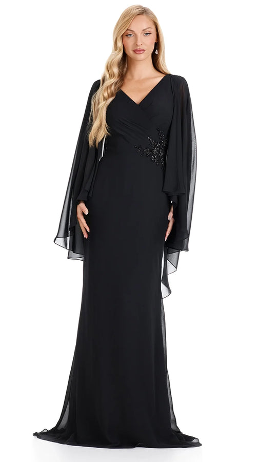 Ashley Lauren E12138 - Draped Cape Sleeve Chiffon Formal Dress