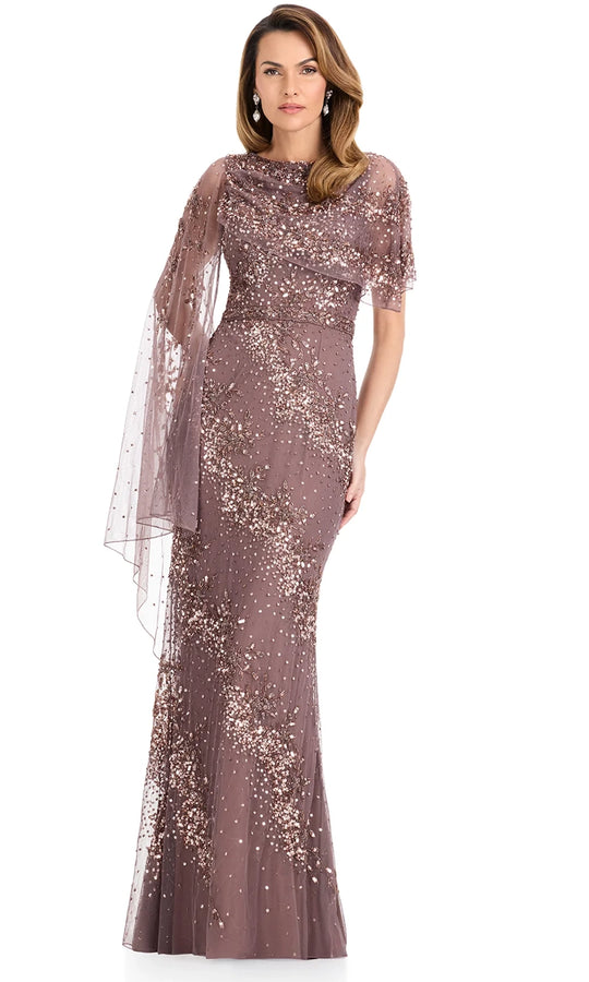 Ashley Lauren E12140 - Fully Beaded Cape Overlay Formal Dress