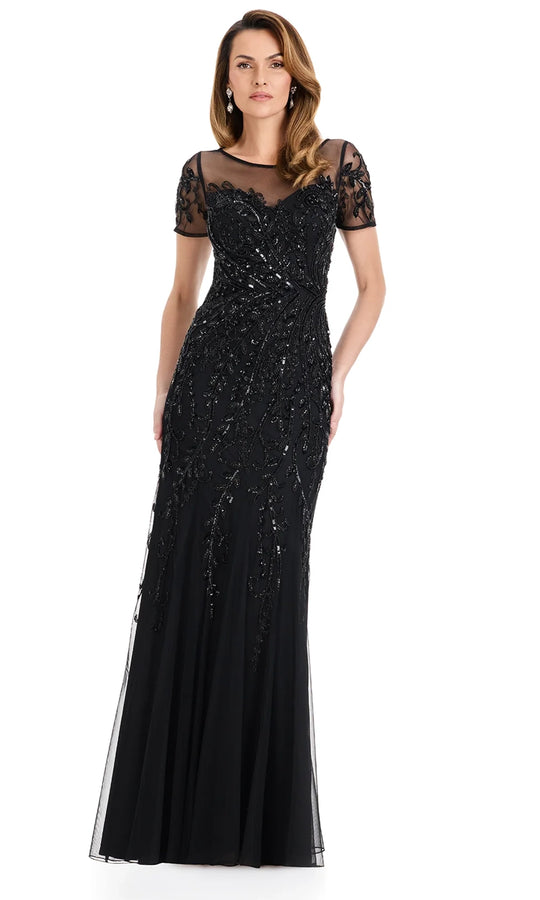 Ashley Lauren E12142 - Beaded Illusion Short Sleeve Formal Dress