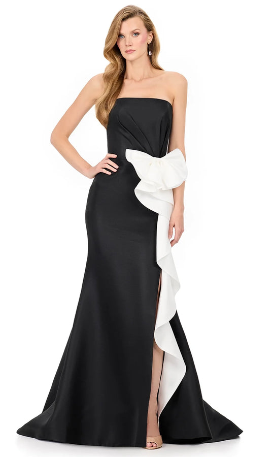 Ashley Lauren E12216 - Straight Neckline Ruffle Bow Evening Dress