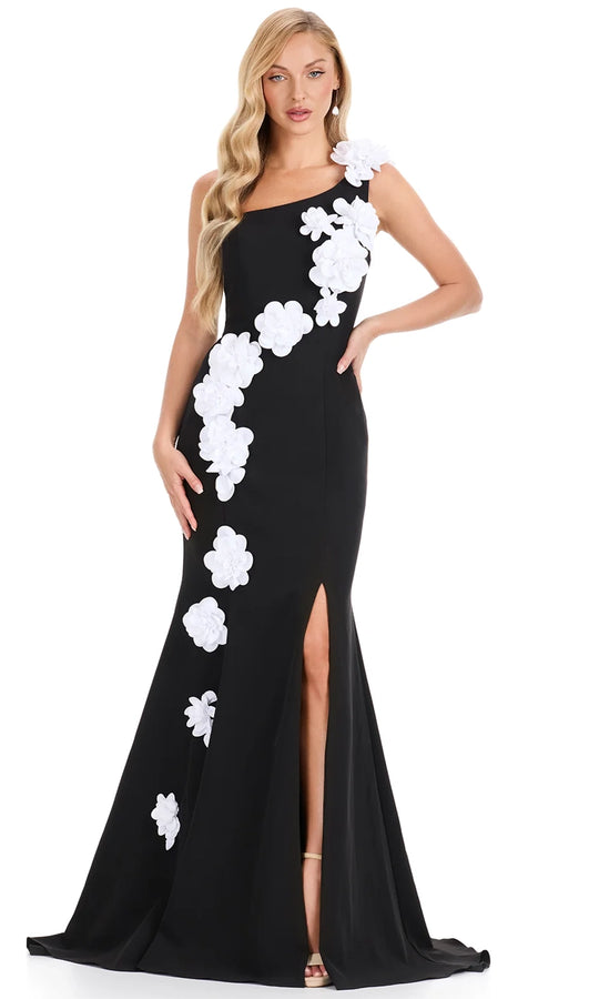 Ashley Lauren E12245 - One Shoulder Floral Accent Prom Dress