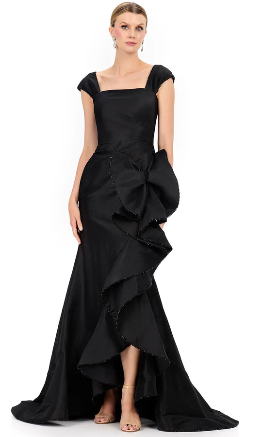 Ashley Lauren E12321 - Taffeta Square Neckline Ruffle Hi-Low Dress