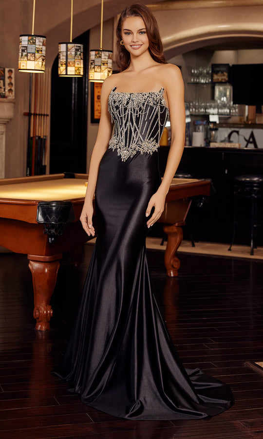 Nox Anabel E1901 - Strapless Applique Formal Evening Gown