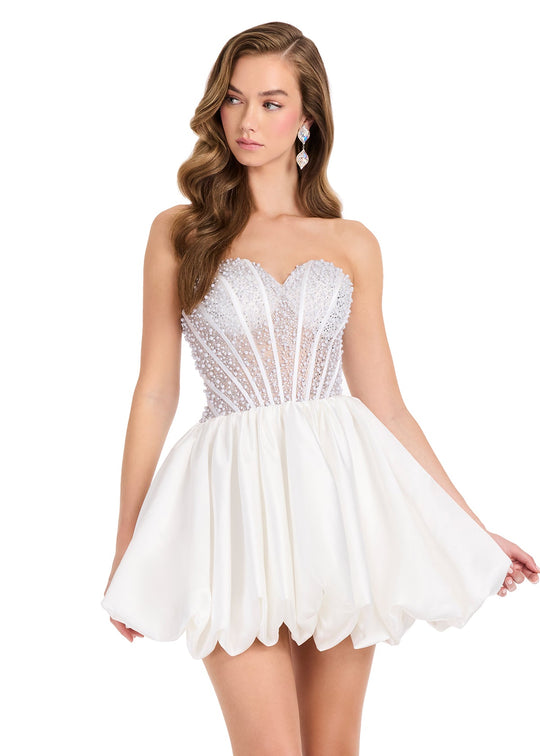 Ashley Lauren E40009 Pearl Beaded Sweetheart Cocktail Dress