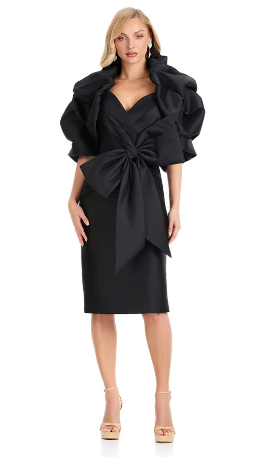 Ashley Lauren E4916 - Bow Accent V-Neck Dress with Ruffle Jacket