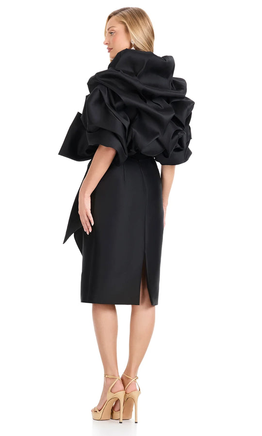 Ashley Lauren E4916 - Bow Accent V-Neck Dress with Ruffle Jacket