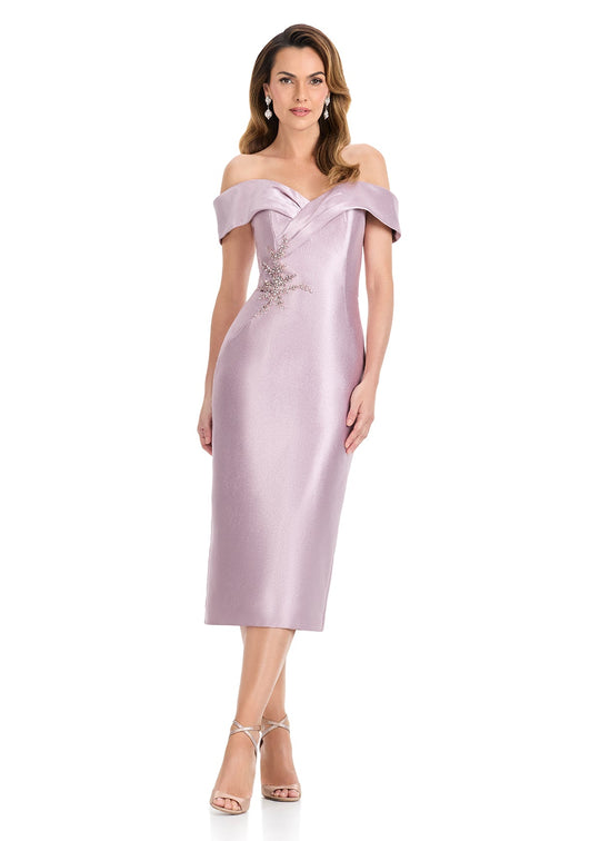 Ashley Lauren E4919 - Crystal Applique Sheath Midi Dress In Pink