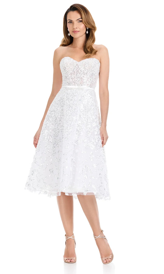 Ashley Lauren E4922 - Sequin Lace Tea-Length Dress with Belt