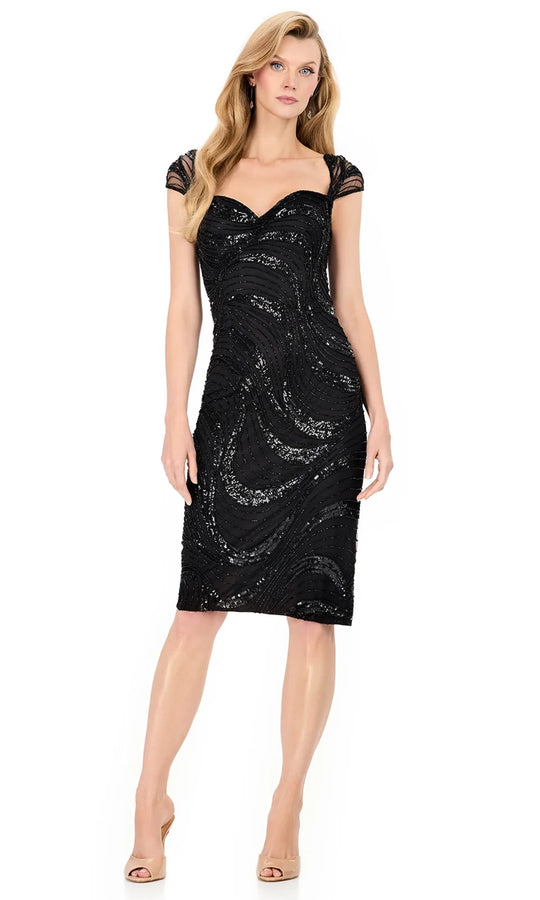 Ashley Lauren E4935 - Beaded Swirl Cap Sleeve Knee-Length Dress