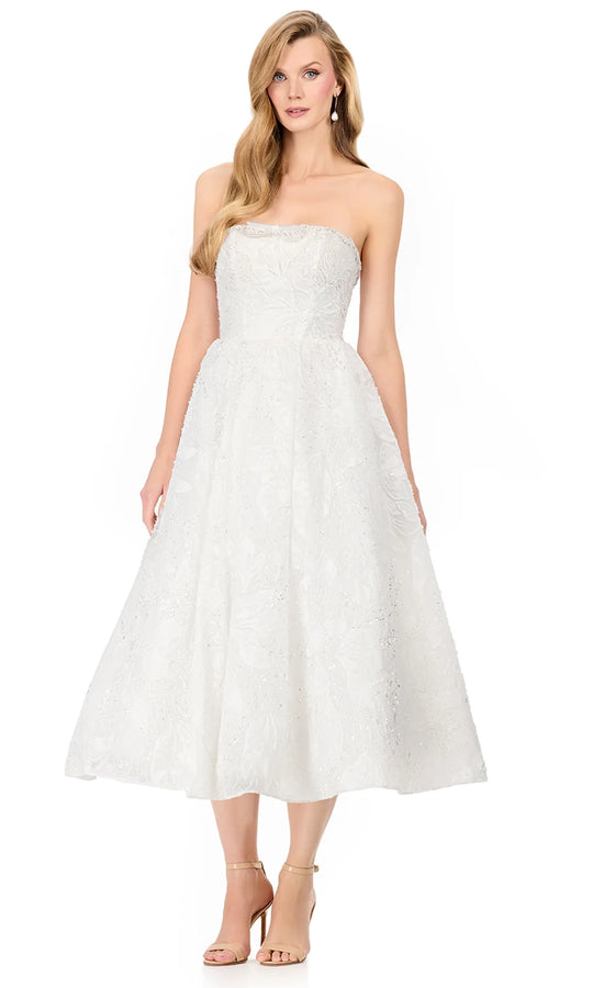 Ashley Lauren E4938 - Strapless Embroidered Tea-Length Dress