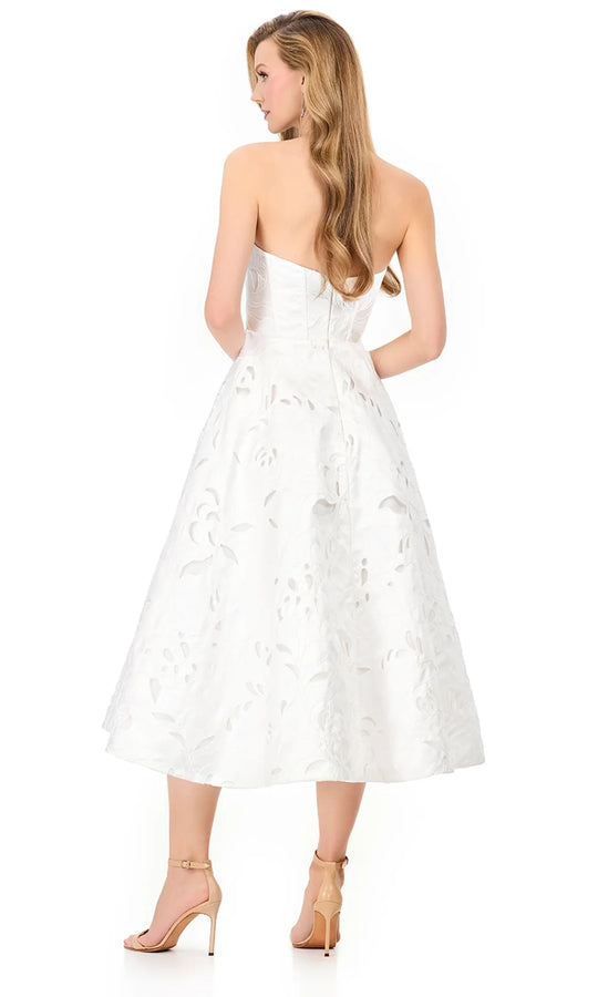 Ashley Lauren E4940 - Strapless Floral Embossed Tea-Length Dress