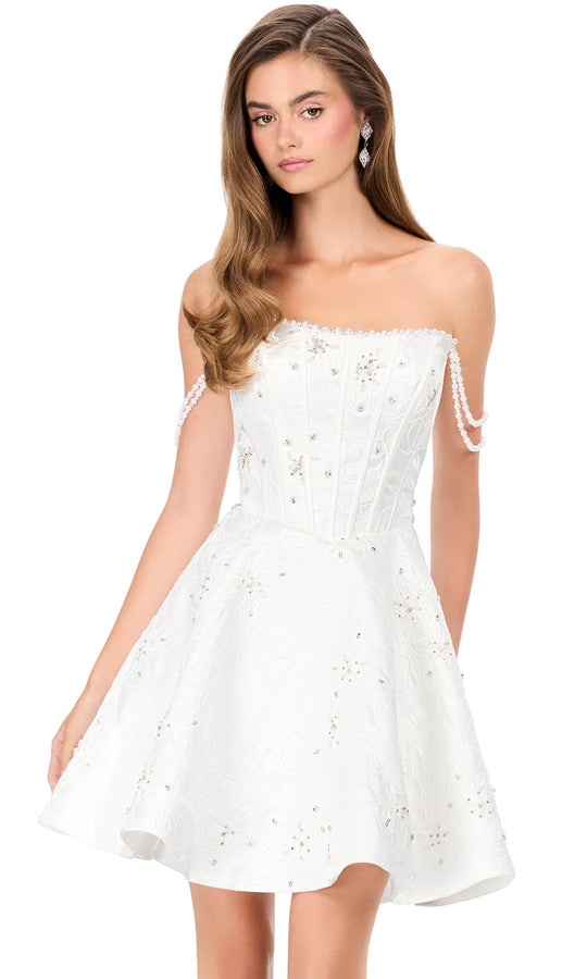 Ashley Lauren E4941 - Draped Beaded Sleeve A-Line Cocktail Dress